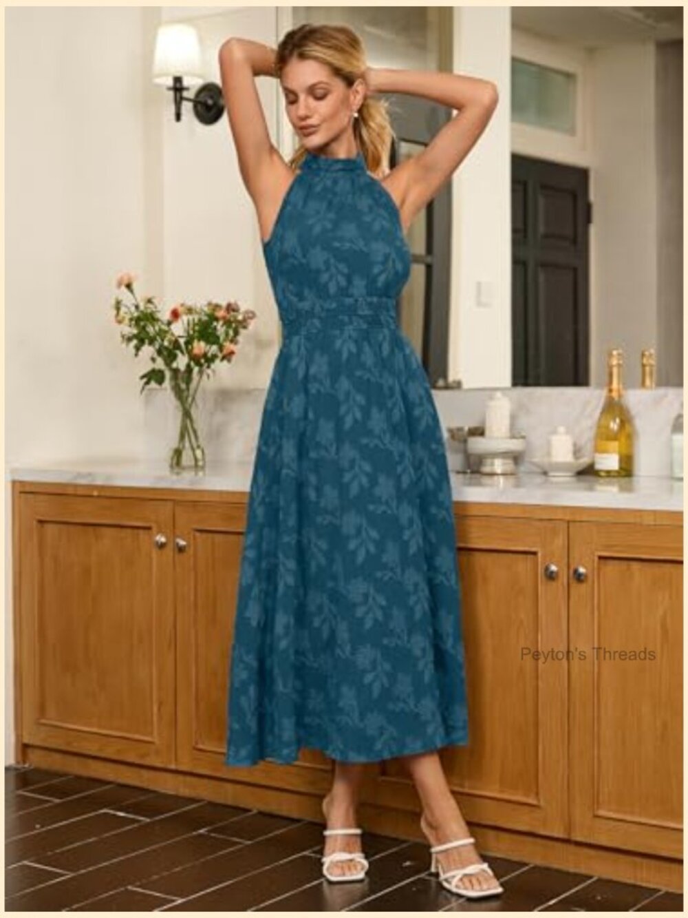 Burnout Floral Halter Maxi Dress with Pockets - Picture 3 of 7